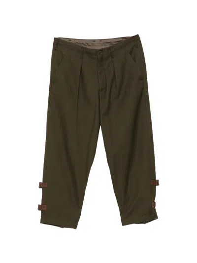 Yohji Yamamoto Serge Hem Belted Trousers In Green