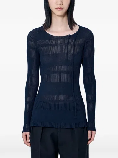 Yohji Yamamoto Sheer-knit Ribbed Sweater In Blue