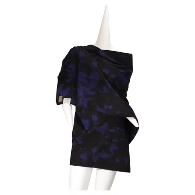 Pre-owned Yohji Yamamoto , Shibori Dyed Oversize Wool Shawl, Midnight Blue And Black, 1980s