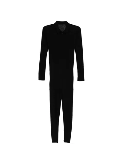Yohji Yamamoto Shirt-collar Long-sleeve Jumpsuit In Black