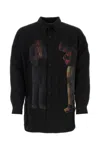 Yohji Yamamoto Graphic Print Linen Blend Shirt In Black