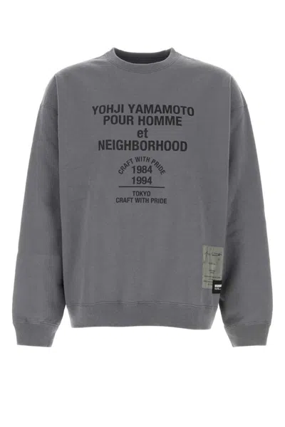 Yohji Yamamoto Crew Neck Graphic Print Sweater In Grey