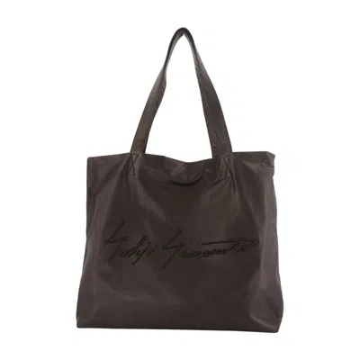 Yohji Yamamoto Signature Script Leather Tote Bag In Black