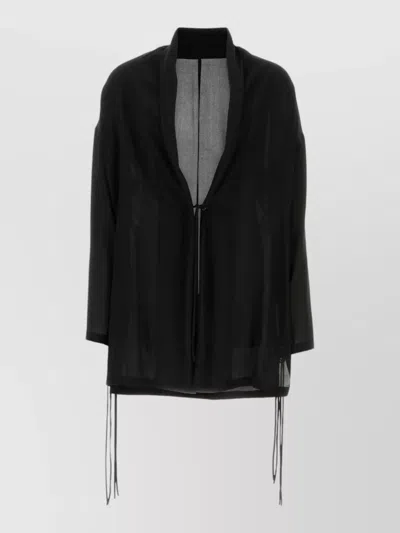 Yohji Yamamoto Silk Kimono Jacket Sheer Drawstring Waist In Black