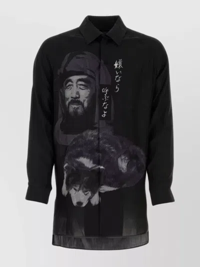 Yohji Yamamoto Silk Shirt Graphic Print Long Sleeves In Black