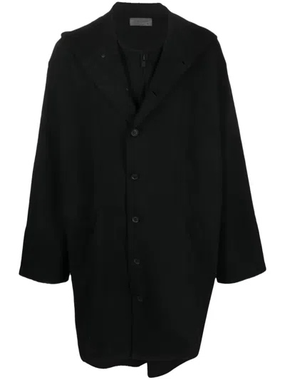 Yohji Yamamoto Single-breasted Hooded Coat In Black