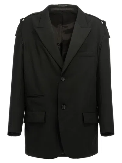 Yohji Yamamoto Blazer With Strap Detail And Chest Pocket In Black