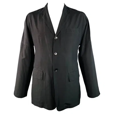 Pre-owned Yohji Yamamoto Size Xl Black Silk Single Breasted Drop Shoulder Sport Coat