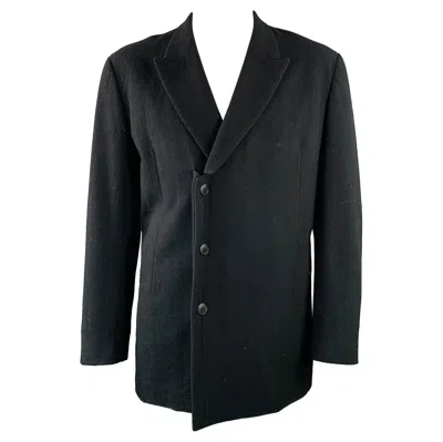 Pre-owned Yohji Yamamoto Size Xl Black Wool Peak Lapel Sport Coat