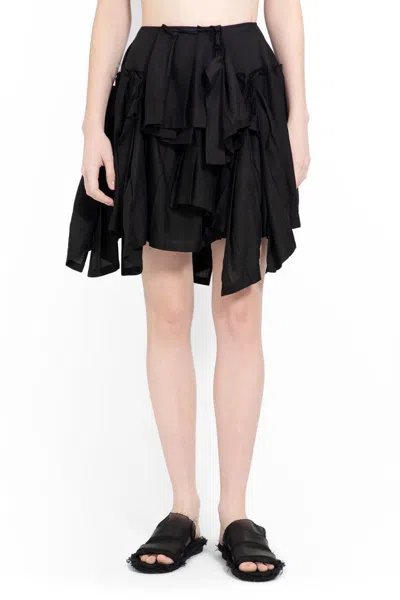 Yohji Yamamoto Asymmetric Hem Ruffled Skirt In Black