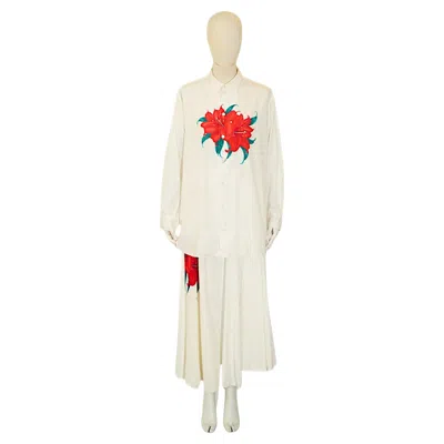 Pre-owned Yohji Yamamoto S/s 1987 Red Flower Shirt Skirt Set