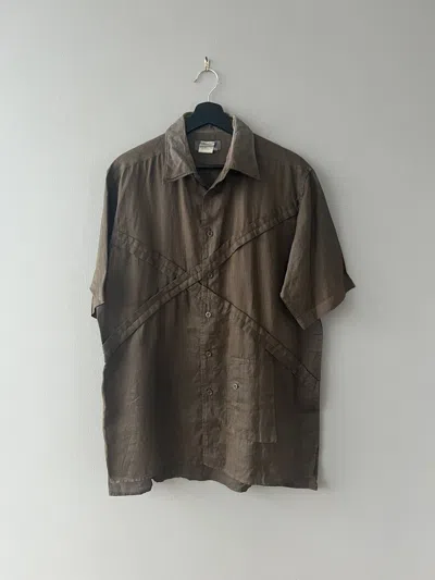 Pre-owned Yohji Yamamoto Ss08 Diagonal-seam Short Sleeve Button Up In Olive