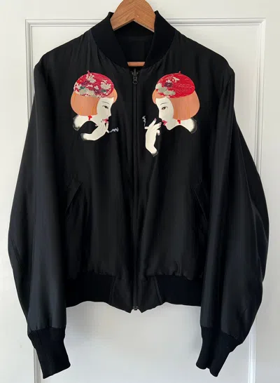 Pre-owned Yohji Yamamoto Ss2004  Smoking Girl Runway Silk Bomber Jacket In Black