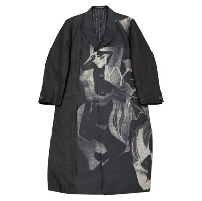 Pre-owned Yohji Yamamoto S/s2023  Runway Printed Linen Coat In Black
