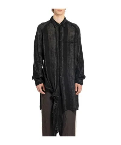 Yohji Yamamoto Stiped Knot-detail Shirt In Black