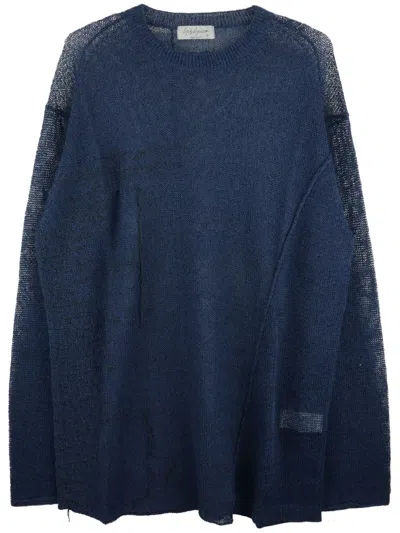 Yohji Yamamoto Stitch-detail Fine-knit Jumper In Blue