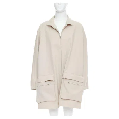 Pre-owned Yohji Yamamoto Stone Grey Wooly Pocketed Zip Up Boxy Coat M In Gray