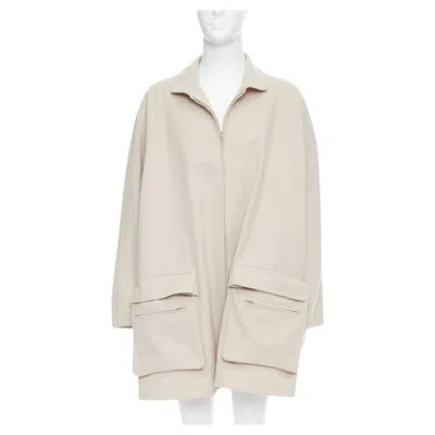 Pre-owned Yohji Yamamoto Stone Grey Wooly Pocketed Zip Up Boxy Coat M In Gray
