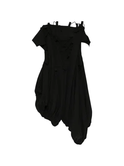 Yohji Yamamoto String-gather Asymmetric Dress In Black