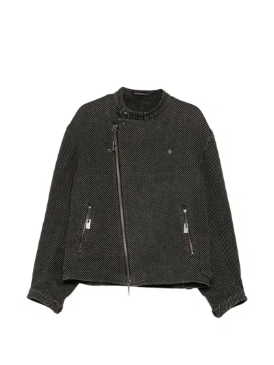 Yohji Yamamoto Striped Biker Jacket In Black
