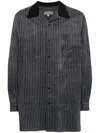 Yohji Yamamoto Striped Open-collar Shirt In Black