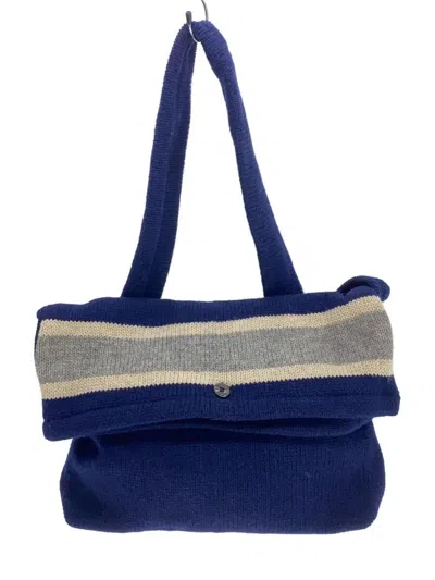 Pre-owned Yohji Yamamoto Striped Wool Knit Shoulder Bag In Navy