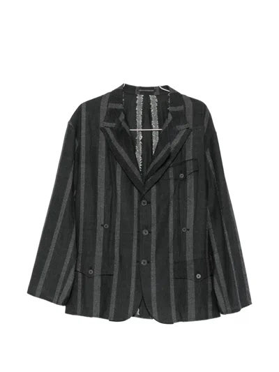 Yohji Yamamoto Stripe-pattern Notched-lapel Blazer In Black