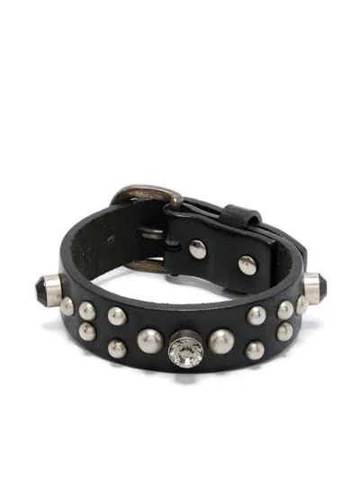 Yohji Yamamoto Stud-embellished Leather Bracelet In Black