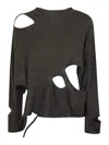 Yohji Yamamoto Round Neck Sweater With Strategic Cutouts In Light Brown