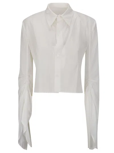 Yohji Yamamoto Swallowtail Gather Detail Blouse In Off White