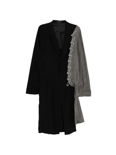 Yohji Yamamoto Switching Safety-pin Panelled Coat In Black