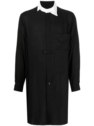 Yohji Yamamoto Langes Hemd Mit Tab-kragen In Black