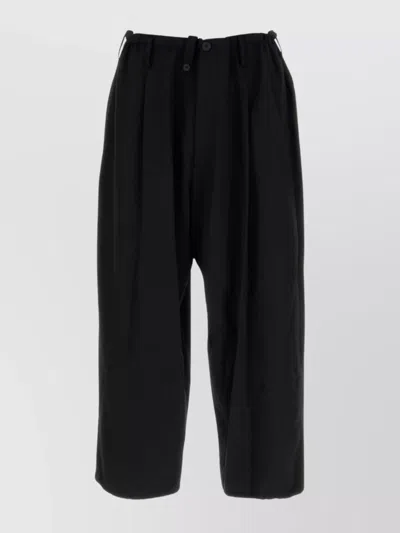 Yohji Yamamoto Tailored Cropped Trousers Elastic Waistband In Black
