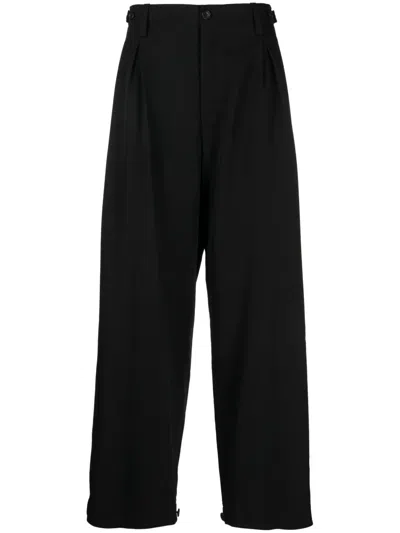 Yohji Yamamoto Tailored Cropped Trousers Elastic Waistband In Black
