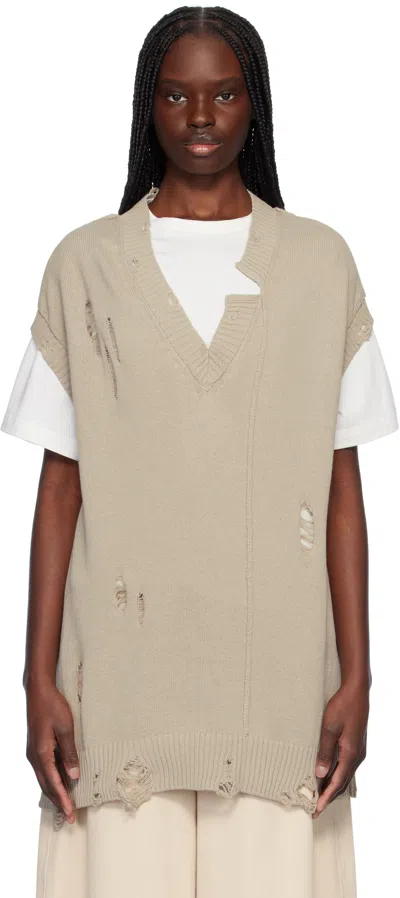 Yohji Yamamoto Taupe 7g2p Jersey V Neck Vest In 1 Beige