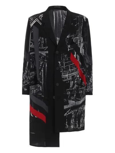 Yohji Yamamoto Asymmetrischer Thunder Mantel In Black