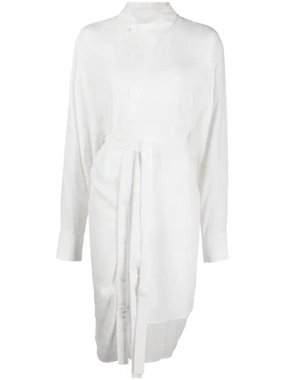 Yohji Yamamoto Tied-waist Asymmetric Shirt In White