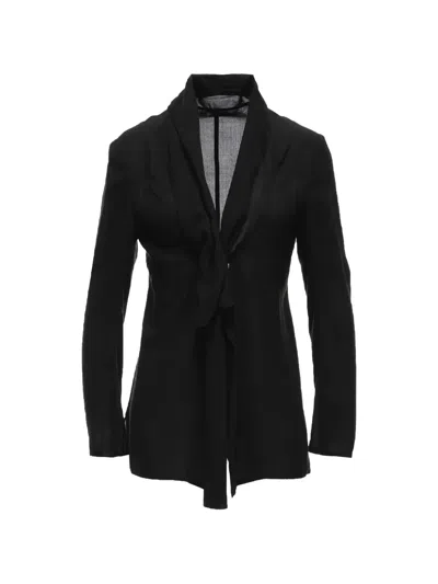 Yohji Yamamoto Tie-neck Long-sleeves Blouse In Black