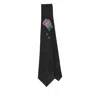 Yohji Yamamoto Floral-embroidered Silk Tie In Black
