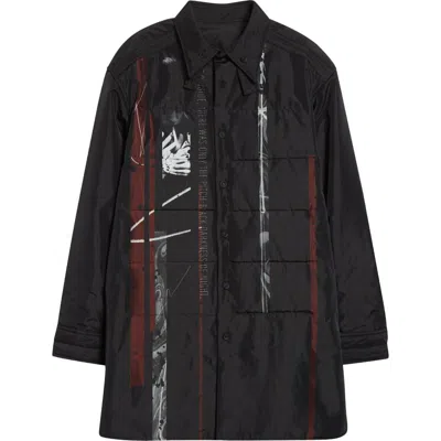 Yohji Yamamoto Tobacco Print Double Layer Padded Jacket In Black