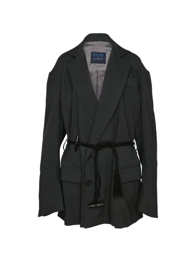 Yohji Yamamoto Toggle-fastening Rope-belt Blazer In Black