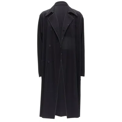 Yohji Yamamoto Topstitched Draped Belted Coat In Black