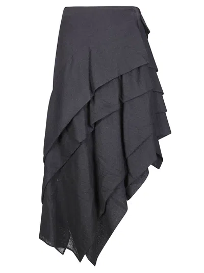 Yohji Yamamoto Tucked Stitch Design Wool Skirt In Gray