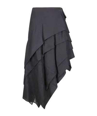 Yohji Yamamoto Tucked Stitched Asymmetric Midi Skirt In Black