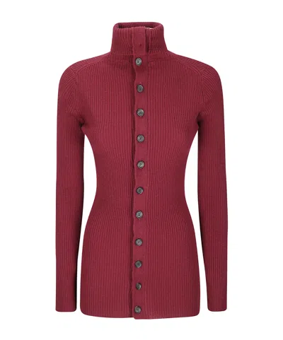 Yohji Yamamoto Ribbed High Neck Sweater In Red