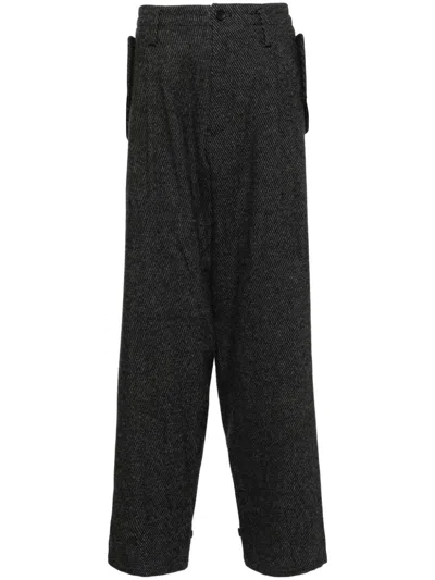 Yohji Yamamoto Twill Tapered Trousers In Black