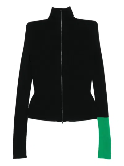 Yohji Yamamoto Two-tone Wool Cardigan In Black