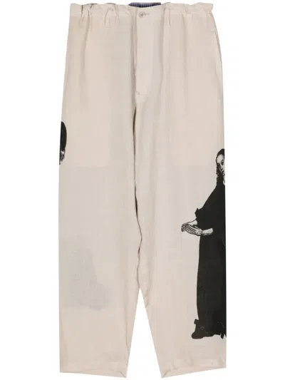 Yohji Yamamoto U-lady Print Tapered Trousers In Neutrals