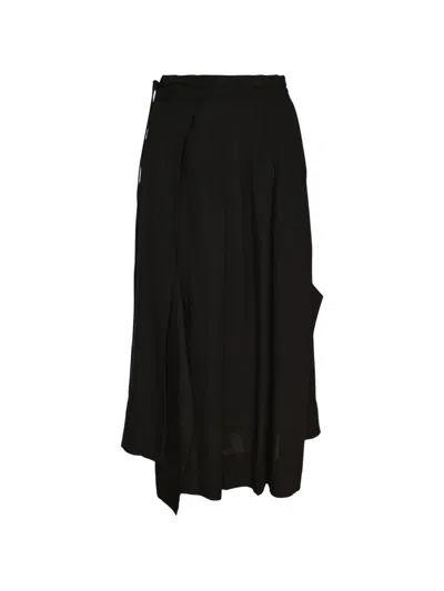 Yohji Yamamoto Unbalanced Tuck Mid Skirt In Black
