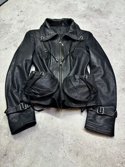 Pre-owned Yohji Yamamoto Vintage 00s Faded Leather 3d Pocket Multi-zip Jacket In Black